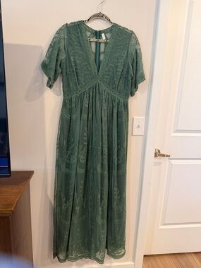 Pinkblush Olive Green Lace Maxi Dress with V-Neck